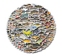 Lot de 110 autocollants pour bouteille d'eau en forme de poisson - Collection en vinyle imperméable - Pour ordinateur portable, téléphone, voiture, pare-chocs - Décorations de fête sur le thème du