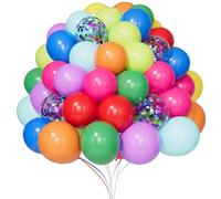 Lot de 110 Ballons en Latex 30cm - 10 Couleurs Arc-en-Ciel avec Confettis pour Décorations Anniversaire, Mariage, Fête Bébé (Rouge, Or, Bleu Marine, Rose)