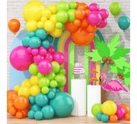 Lot de 110 guirlandes de ballons hawaïens tropicaux magenta mat orange vert jaune bleu arche de ballons pour anniversaire tropical, plage, fête d'été, fête prénatale, garçons et filles
