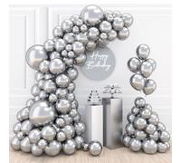 Lot de 110 guirlandes de ballons métallisés argentés en latex argenté pour fête d'anniversaire, mariage, remise de diplôme, fête prénatale (ballons argentés de 45,7 cm, 30,5 cm)