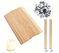 Lot de 110 mèches en bois pour bougies, avec support en fer, pour la fabrication de bougies DIY 13 x 130 mm