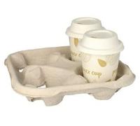 Lot de 110 plateaux de transport en carton « to go » 4,7 cm x 22,4 cm x 22,4 cm naturel pour 4 gobelets