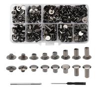 Lot de 110 rivets Chicago en cuir noir pistolet de 6 tailles M5 x 4 mm/5 mm/6 mm/8 mm/10 mm/12 mm avec kit d'outils d'installation rivets à vis M5 Chicago pour réparation du cuir