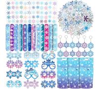 Lot de 110 tatouages temporaires en forme de flocon de neige, bracelets à lunettes en papier, porte-clés, sacs cadeaux d'hiver, flocons de neige, décorations de fête d'anniversaire pour enfants