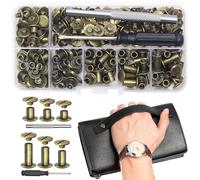 Lot de 110 vis à tête cylindrique Chicago M5 x 4/5/6/8/10/12 mm avec outil de montage - Rivets à vis pour la décoration du cuir, la reliure, le bricolage, bronze