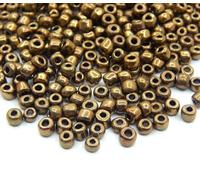Lot de 1100 perles de rocaille en verre de 4 mm - Couleur métallique - 6/0 - Perles poney transparentes - Mini perles rondes - Perles métalliques (marron)