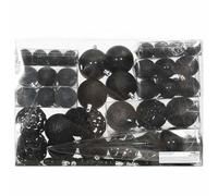 Lot de 111 boules de Noël en polystyrène noir avec 3 tailles mates, pailletées et brillantes, avec étoile et flocon de neige, idéal pour décorer un sapin de Noël de l'Avent, une couronne de fenêtre