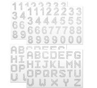 Lot de 112 autocollants à paillettes avec strass et chiffres - Petites lettres autocollantes - 26 lettres majuscules et 0 à 9 chiffres - Strass autocollants pour bricolage (argenté)