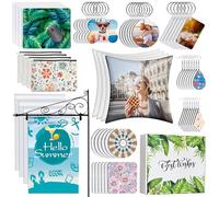 Lot de 114 pièces vierges par sublimation comprenant une trousse de maquillage vierge, un porte-clés, des boucles d'oreilles, une housse de coussin, un tapis de souris, un sous-verre, un drapeau de