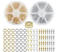 Lot de 1140 fermoirs mousqueton doré et argenté - 2 couleurs - Anneaux ouverts et extrémités à sertir - Pour colliers, bracelets, chaînes de cheville, bijoux, bricolage