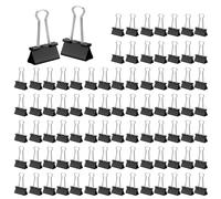 Lot de 115 Pinces à Papier Pliantes Noires - 15 mm - Petites, Métalliques et Polyvalentes - Binder Clips de Reliure en Métal Solides et Réutilisables pour Bureau, École, Maison, Papier et Notes