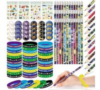 Lot de 116 articles de papeterie pour l'Aïd Ramadan Mubarak comprenant 36 crayons du Ramadan, 36 bracelets, 36 badges, 8 autocollants pour l'Aïd Mubarak, fournitures de décoration de fête, cadeau de