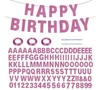 Lot de 116 bannières personnalisées avec lettres étincelantes pour bricolage - Décoration d'anniversaire, de bienvenue, de fête de mariage (rose vif)