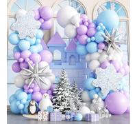 Lot de 117 guirlandes de ballons La Reine des Neiges - Bleu et violet - Avec flocon de neige argenté - Explosion - Étoile - Décoration d'anniversaire - Décoration d'hiver - Fête prénatale - Décoration