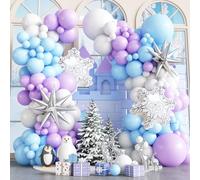 Lot de 117 guirlandes de ballons La Reine des Neiges - Bleu et violet - Avec flocon de neige argenté - Explosion - Étoile - Décoration d'anniversaire - Décoration d'hiver - Fête prénatale - Décoration