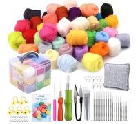 Lot de 118 aiguilles feutrées avec feutre de laine, composé de 48 couleurs, un kit de démarrage en feutre avec outils et matériaux ainsi qu'une boîte de rangement et des instructions