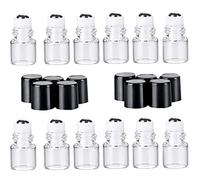 Lot de 12 1ml Mini flacons Roll-on en Verre Transparent Rechargeables vides pour Huile Essentielle Parfum Gloss à lèvres échantillon de Produits cosmétiques avec Bouchon Noir