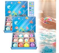Lot de 12/24 bombes de bain sur le thème de l'océan avec surprise à l'intérieur, coffret cadeau coloré pétillant avec jouets cachés, boules de bain moussantes amusantes(24 pcs)
