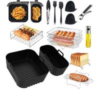 Lot de 12 accessoires Airfryer pour Philips Airfryer Dual Basket 3000 Series NA350 Moule en silicone Accessoires de friteuse à air chaud Accessoires de cuisson en silicone, barbecue, support à trois