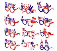 Lot de 12 accessoires du 4 juillet, décorations patriotiques du quatrième juillet, fournitures de fête avec drapeau américain, lunettes de soleil pour enfants et adultes, jour de l'indépendance, jour commémoratif, décoration de fête d'anniversaire