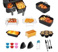 Lot de 12 accessoires pour friteuse à air comprimé Ninja/Tower/Instant Vortex/Salter 7,6 à 9,5 L, y compris doublures de friteuse à air en silicone, grilles, gants, poêle à pain et outils