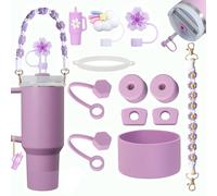 Lot de 12 accessoires Stanley Cup - 6 bouchons en silicone anti-fuite - 2 couvercles de paille, 1 accessoire de remorque, 1 anneau de gobelet, 1 bande pour bouteille d'eau, 1 coque en silicone pour