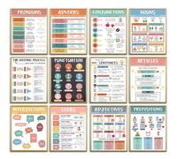 Lot de 12 affiches bohème parties du discours pour salle de classe (27,9 x 35,6 cm), affiches de grammaire anglaise, ELA pour le collège, art mural anglais, noms, pronoms, processus d'écriture, type