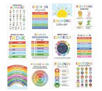 Lot de 12 affiches d'angle apaisantes pour salle de classe - Affiches sur la santé mentale pour enfants - Décoration de bureau, décoration murale pour la santé mentale préscolaire