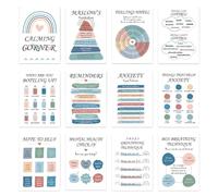Lot de 12 affiches de sensibilisation à la santé mentale, affiches de conseil scolaire - Tableau d'affichage pour décoration de salle de classe inspirante, sentiment de motivation