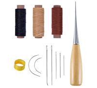 Lot de 12 aiguilles à coudre pour cuir, 30 m, fil ciré, aiguilles à coudre à la main, aiguilles, aiguilles, poinçon, dé à coudre pour broderie, reliure, couture, bricolage, réparation du cuir