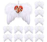 Lot de 12 Ailes d'ange blanches à suspendre, plumes à suspendre avec sublimation, décorations en forme de cœur pour sapin de Noël, travaux manuels, cadeaux commémoratifs pour décora de fête de Noël