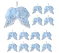 Lot de 12 ailes d'ange de Noël - Bleu clair - Mini ailes d'ange - Pendentif en plume - Pour décoration de Noël, mariage, fête prénatale - Bricolage