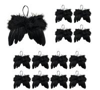 Lot de 12 ailes d'ange noires - Mini ailes d'ange - Décoration de sapin de Noël - Plume d'ange pour décoration de Noël, mariage, fête prénatale, bricolage