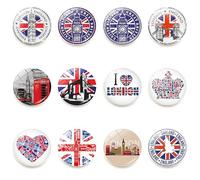 Lot de 12 aimants de réfrigérateur avec drapeau du Royaume-Uni, bâtiments de Londres, Big Ben London Bridge, Londres UK Tourisme Souvenir Aimants pour réfrigérateur, tableaux blancs