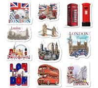 Lot de 12 aimants de réfrigérateur - Motif monuments britanniques Union Jack avec pont de Londres - Boîte téléphonique rouge - Souvenirs de construction en Angleterre - Cadeau pour famille, ami,