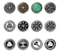 Lot de 12 aimants pour frigo en verre de décoration nordique, symbole païen nordique, aimants pour frigorifices runiques, supports pour photos papier note, accessoires de décoration viking pour hommes