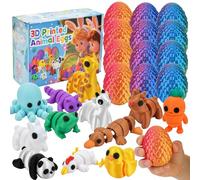 Lot de 12 animaux imprimés en 3D avec œufs, panier de Pâques pour enfants, jouets colorés à impression 3D pour garçons et filles
