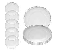 Lot de 12 assiettes de présentation élégantes en verre transparent avec bordure en perles argentées - Vaisselle décorative de 33 cm parfaite pour les mariages, les fêtes d'anniversaire, les événements