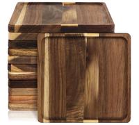 Lot de 12 assiettes en bois carrées en acacia, plateaux de service pour dîner de Thanksgiving, charcuterie, apéritifs, fromage, steak, desserts, salades, fruits ; plat de cuisine de 20 x 20 x 1,5 cm