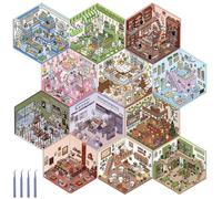 Lot de 12 autocollants 3D Scène DIY 3D House Stickers avec pince à épiler Miniature Maison Stickers Créatifs DIY 3D Autocollants de maison Amusant Scène d'autocollant 3D pour adultes enfants (A)
