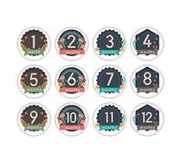 Lot de 12 autocollants colorés pour bébé avec chiffres de 1 à 12 cartes de jalon - Autocollants pour bébé - Cartes Milestone Cards - Accessoires photo - Idée cadeau pour la naissance et le baptême