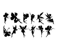 Lot de 12 autocollants de fée - Cadeaux de fée - Ordinateur portable - Scrapbook - Voiture - Bouteille d'eau - Sacs de fête (Petit paquet, Noir)