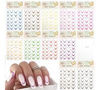 Lot de 12 autocollants French Tip - Pochoir multicolore - Accessoires pour nail art DIY (12 couleurs)