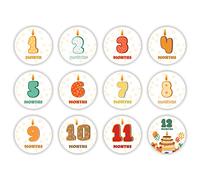 Lot de 12 autocollants « Meilenstein » pour bébé - Chiffres mensuels - Autocollants de performance - Cartes de jalon - Accessoires photo - Cadeau souvenir - Autocollant de grossesse