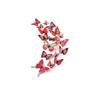 Lot de 12 autocollants muraux 3D amovibles en forme de papillon fluorescents pour décoration de maison et de chambre (rouge)