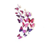 Lot de 12 autocollants muraux 3D amovibles en forme de papillon pour décoration d'intérieur et de chambre (fuchsia)