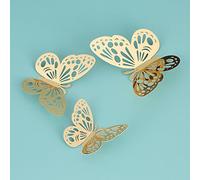 Lot de 12 autocollants muraux 3D en forme de papillon creux amovible avec colle pour chambre à coucher, fête de mariage - Doré