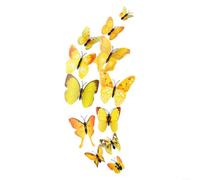 Lot de 12 autocollants muraux 3D en forme de papillon pour chambre à coucher, décoration d'intérieur, extérieur, jardin, balcon, résistant aux intempéries (jaune)
