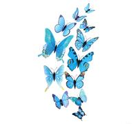 Lot de 12 autocollants muraux 3D en forme de papillon pour chambre à coucher et salon, matériau d'impression de film plastique pour une durabilité extérieure (bleu)