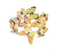 Lot de 12 autocollants muraux 3D en forme de papillon pour chambre d'enfant en PVC imperméable pour décoration créative de la maison (jaune)